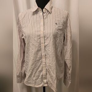 Lauren Ralph Lauren White w/ Black/Purple Stripe Dress Shirt M